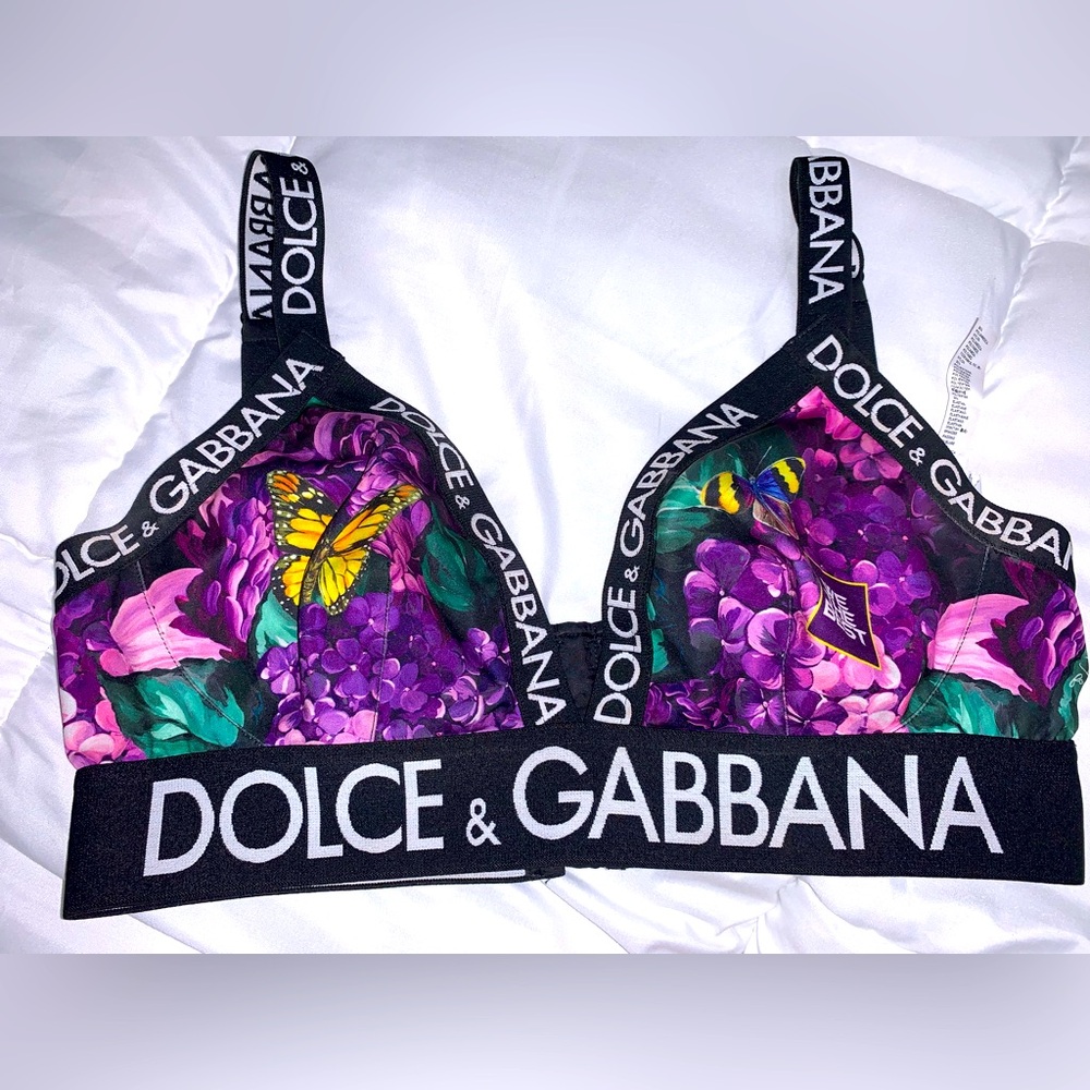 Authentic Dolce & Gabbana X DJ Kha Purple and Green Floral Bralette EUC Sz4